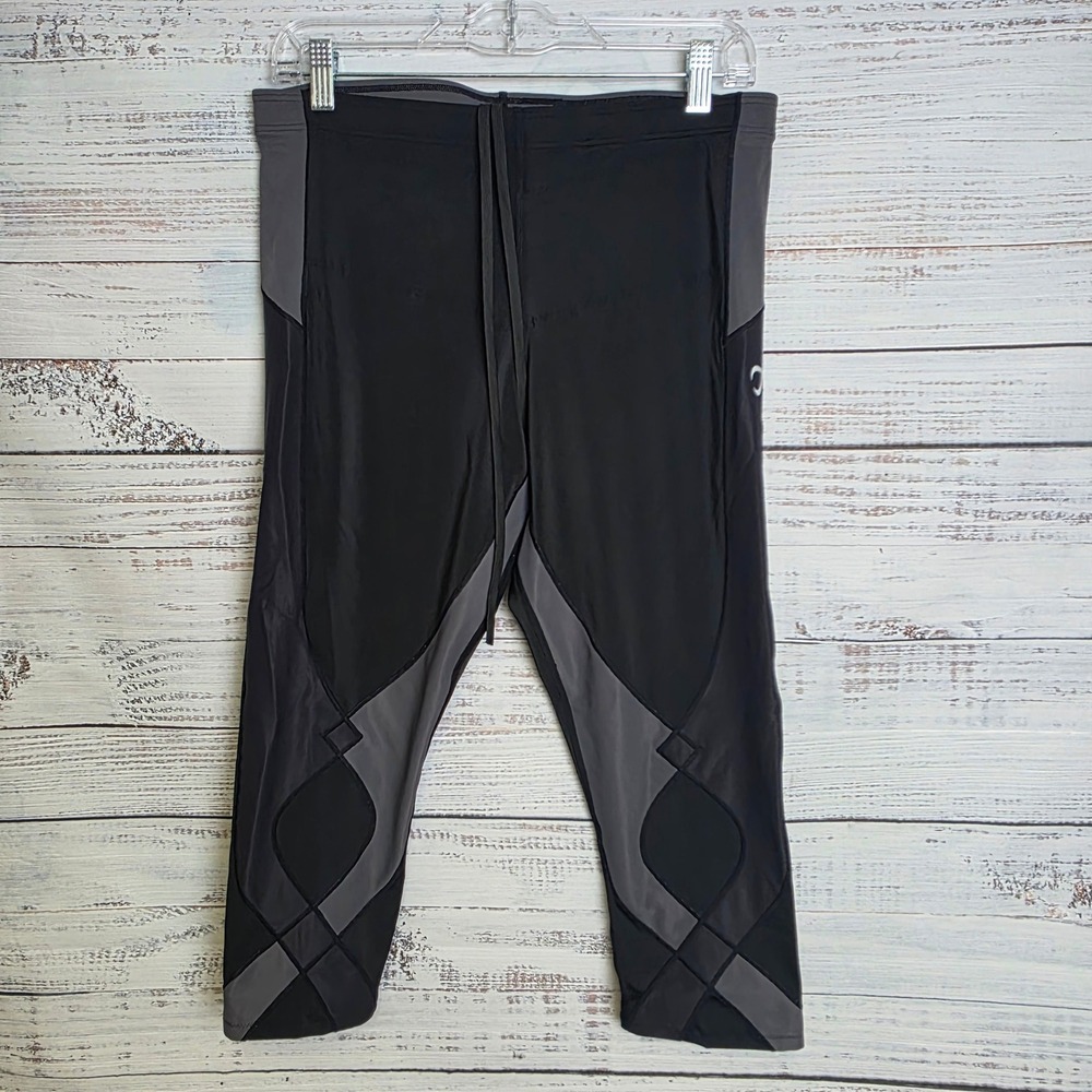 CW-X Stabilyx Mens 3/4 Compression Tights Black Gray Running Leggings XL 225806